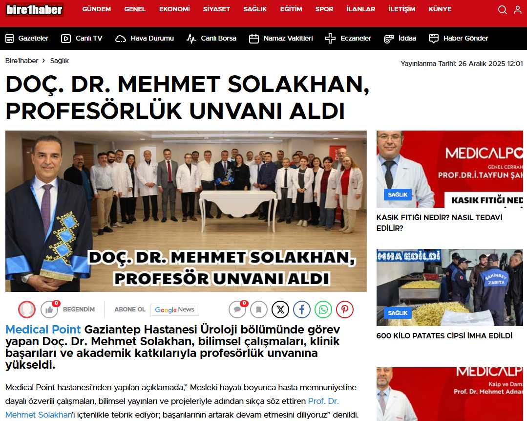 DOÇ. DR. MEHMET SOLAKHAN, PROFESÖRLÜK UNVANI ALDI